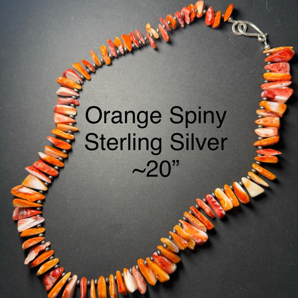 Orange Spiny Shell Necklace with Sterling Silver Clasp
